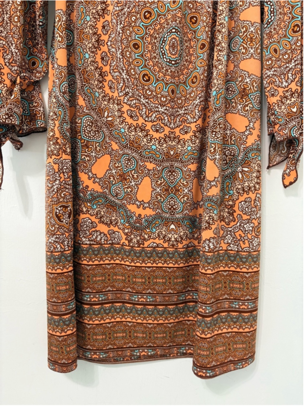 Tacera Off Shoulder Paisley Medallion Dress Sz S Peach Boho EUC - Picture 9 of 11